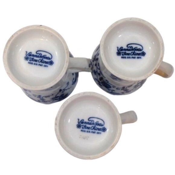Vienna Woods Vintage Fine China Sundae/Soda Mugs‎ Blue White Onion Pattern Set 3 - Picture 7 of 11